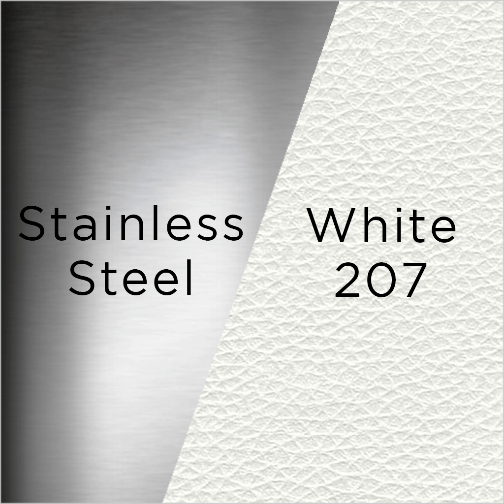stainless steel and white leather swatch