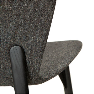 grey fabric dining chair with black legs