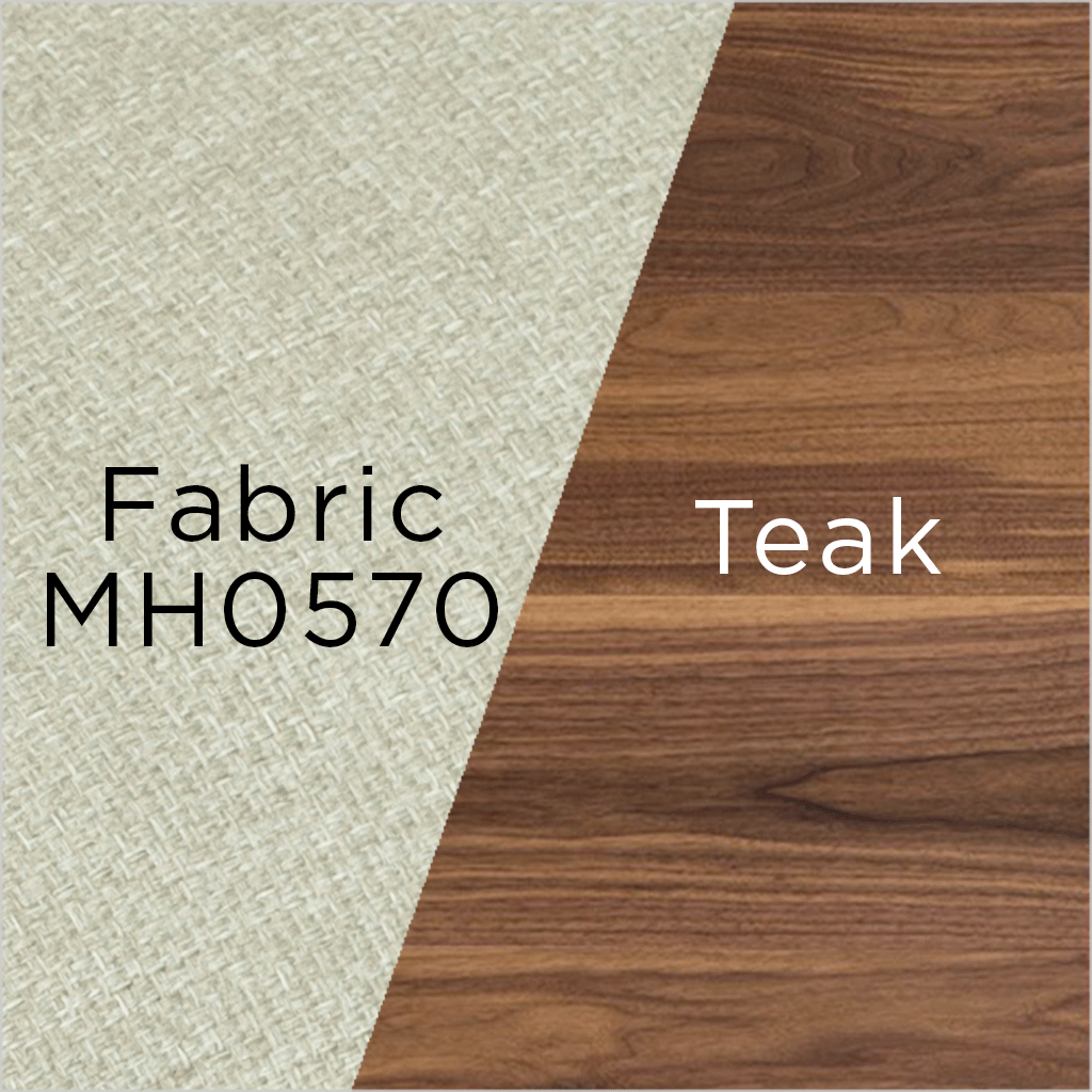 beige olefin fabric MH0570 and natural teak wood swatch
