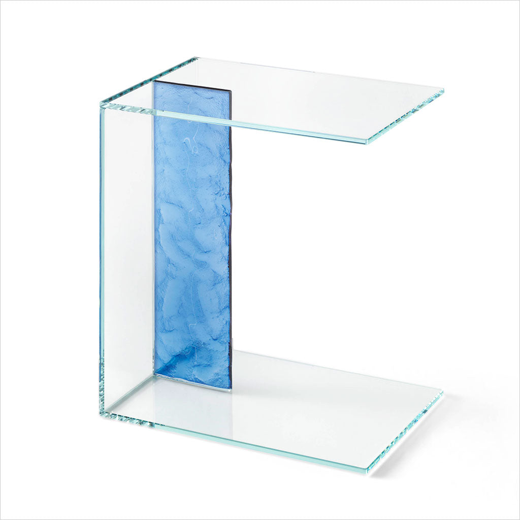 Luigina End Table - Clear Glass with Blue