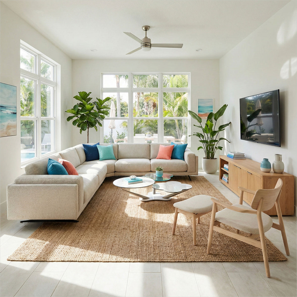 Luna 3-Door Media Cabinet - Natural