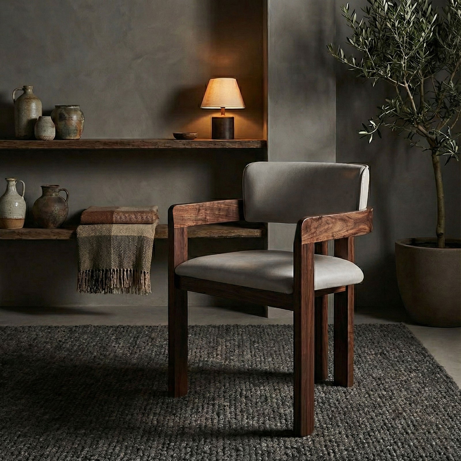 Marco Armchair - Light Stone - Walnut