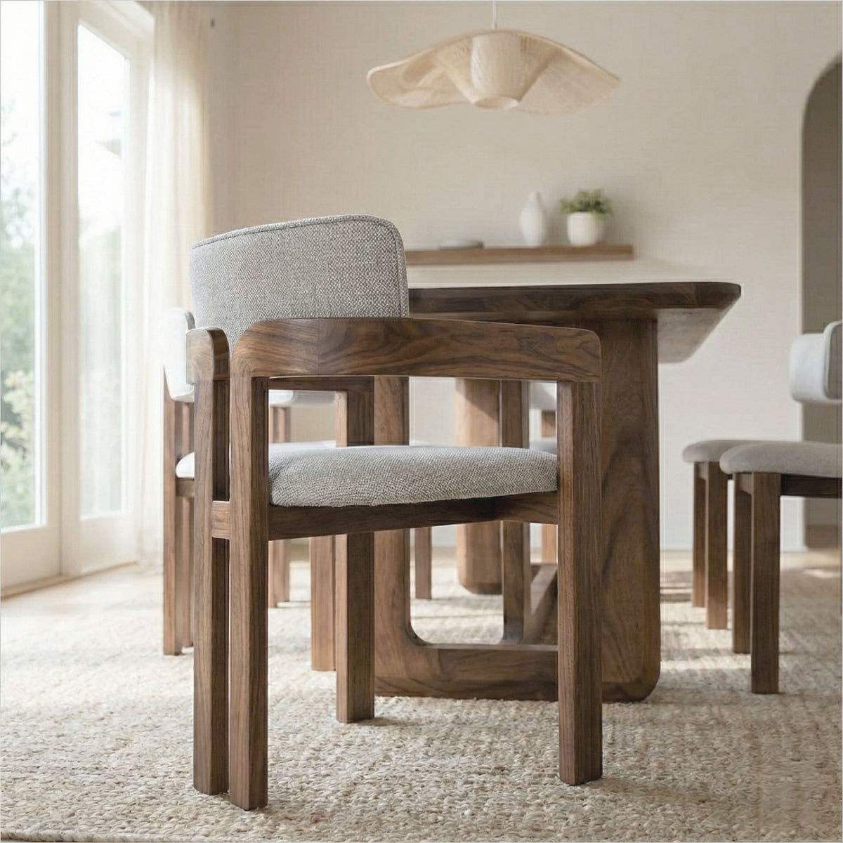 Marco Armchair - Beige Fabric - Walnut