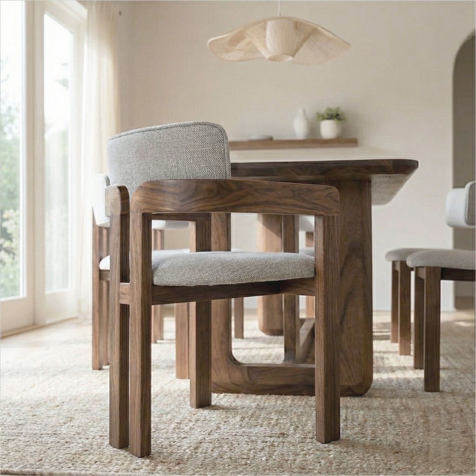 Marco Armchair - Beige Fabric - Walnut