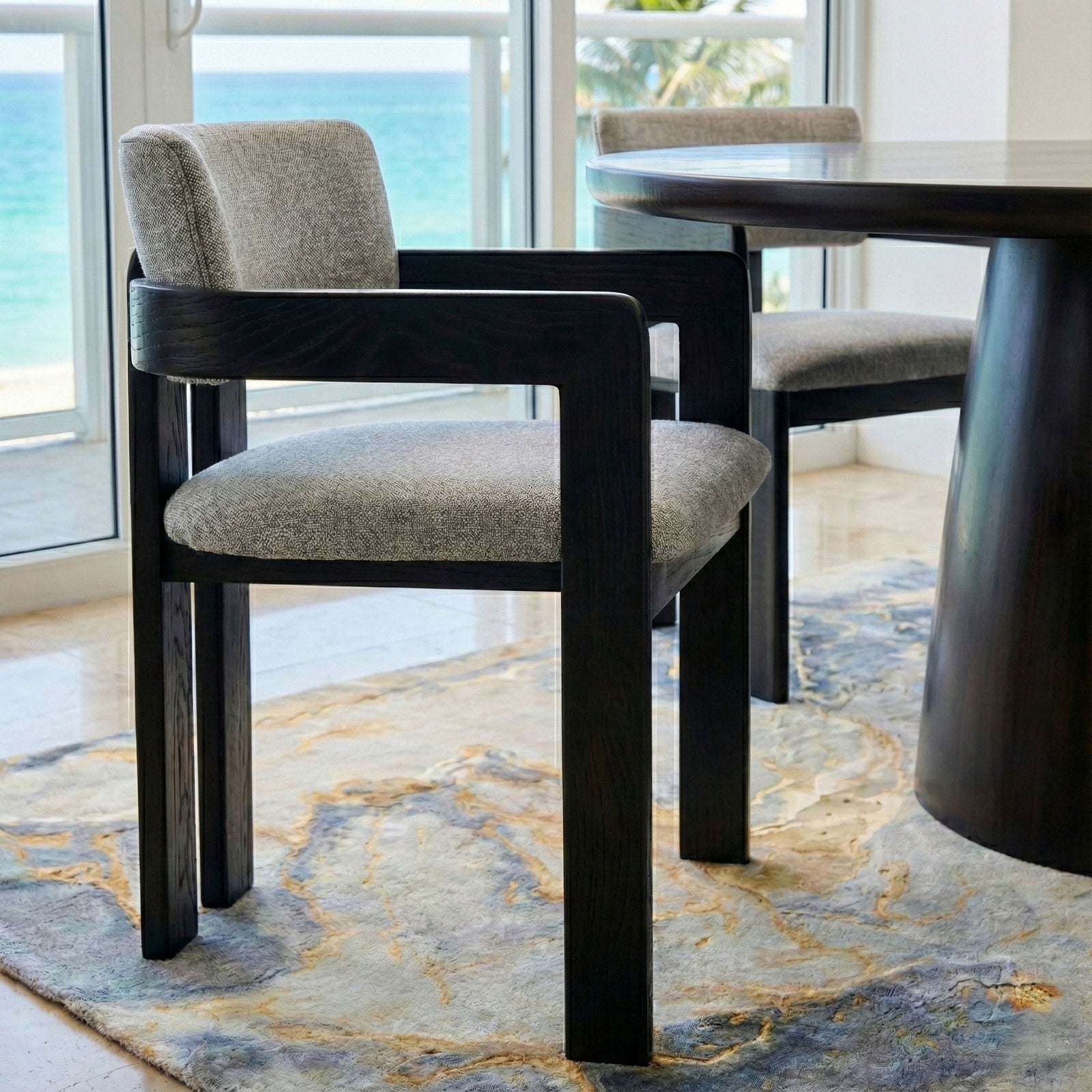 Marco Armchair - Beige fabric - Black Oak