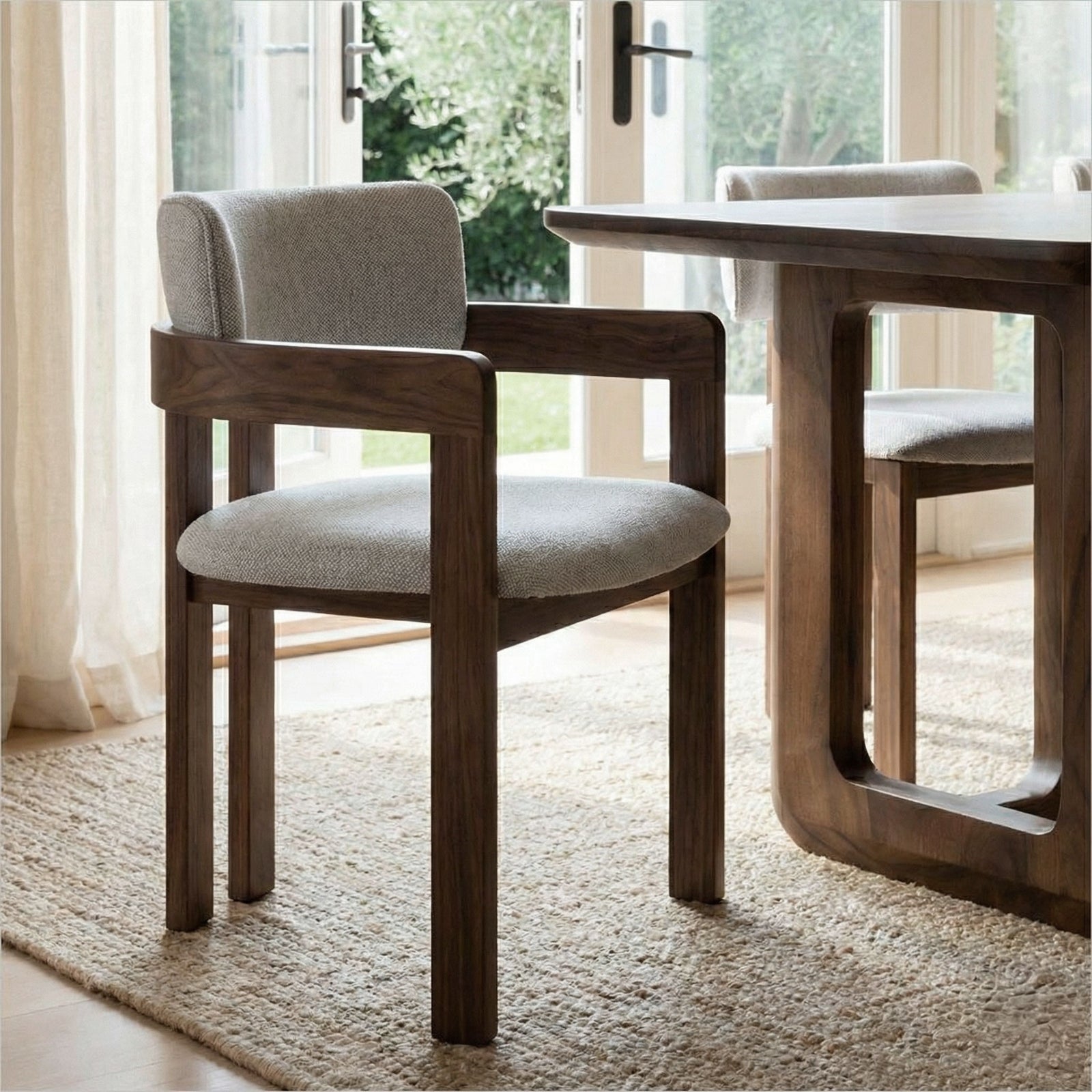 Marco Armchair - Beige Fabric - Walnut