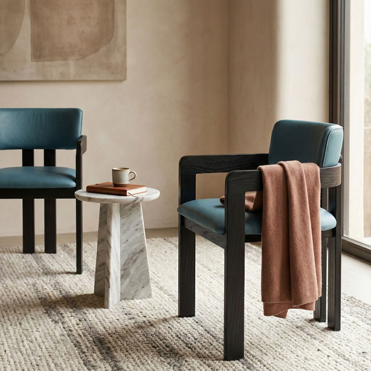 Marco Armchair - Pacific Blue - Black Oak