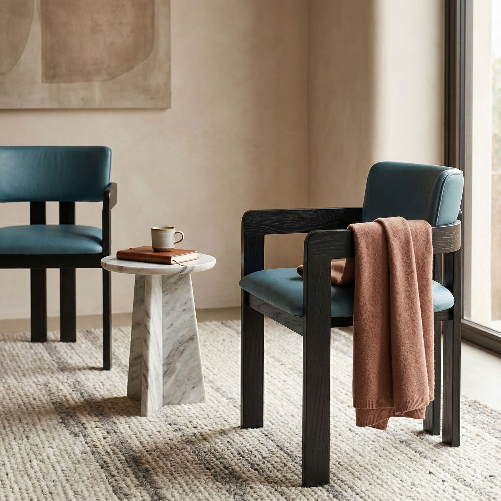 Marco Armchair - Pacific Blue - Black Oak