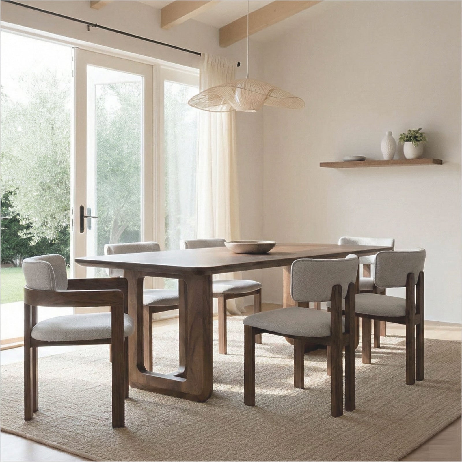 Marco Armchair - Beige Fabric - Walnut