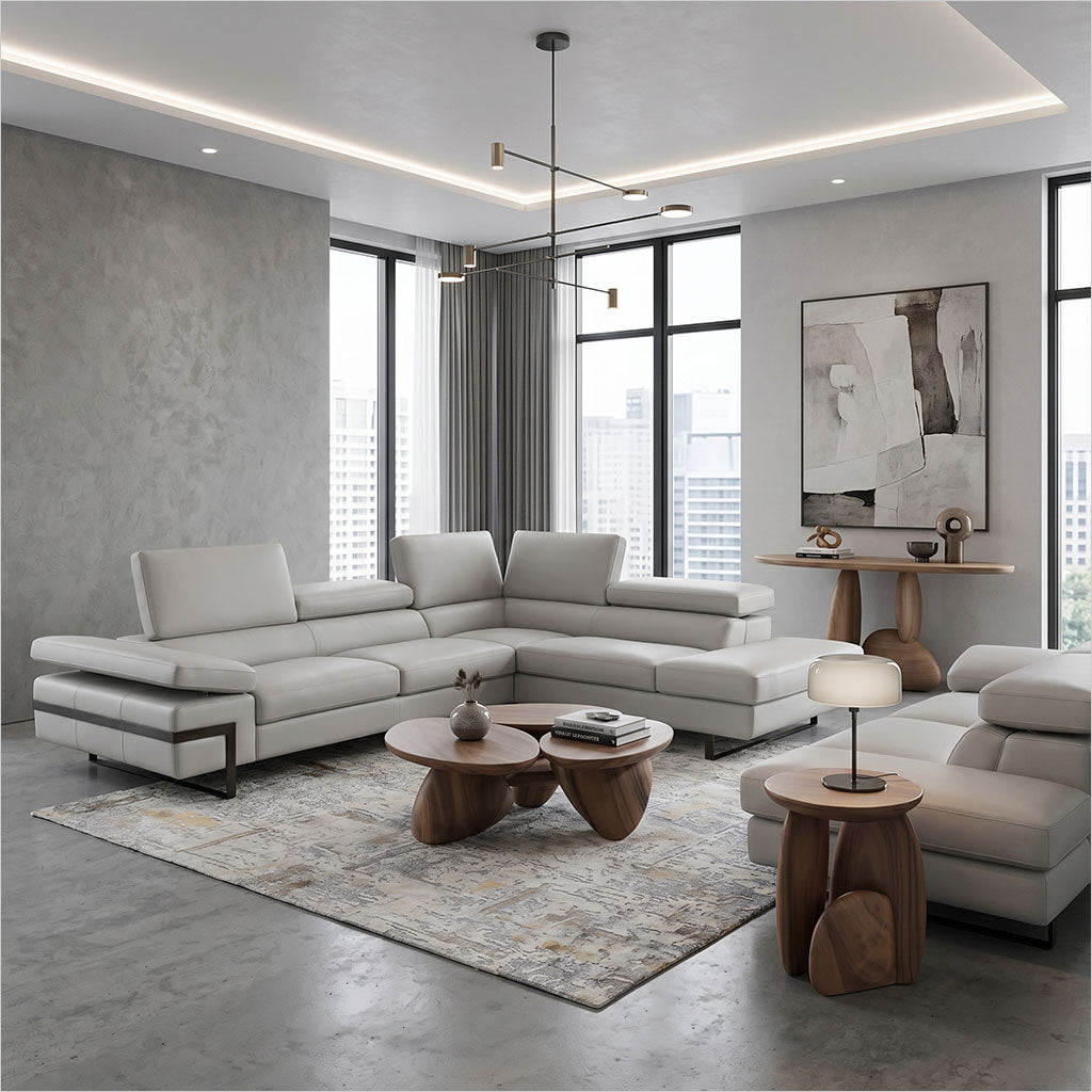 leather sectional with adjustable headrests and arm rest