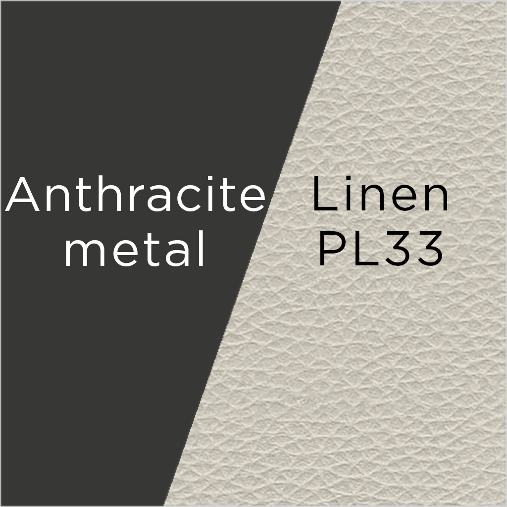 leather swatch PL33 in Linen color and Anthracite metal