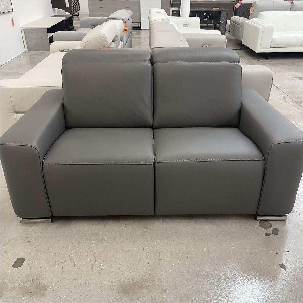 Dark Grey Leather Loveseat - OUTLET