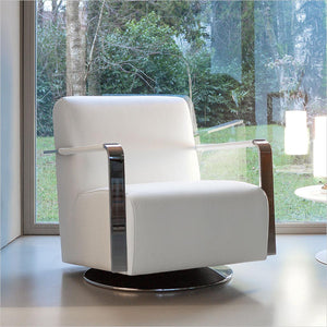 white leather armchair with swivel base