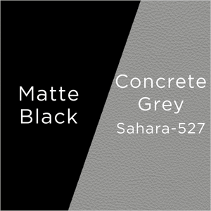 matte black metal and concrete grey leather swatch