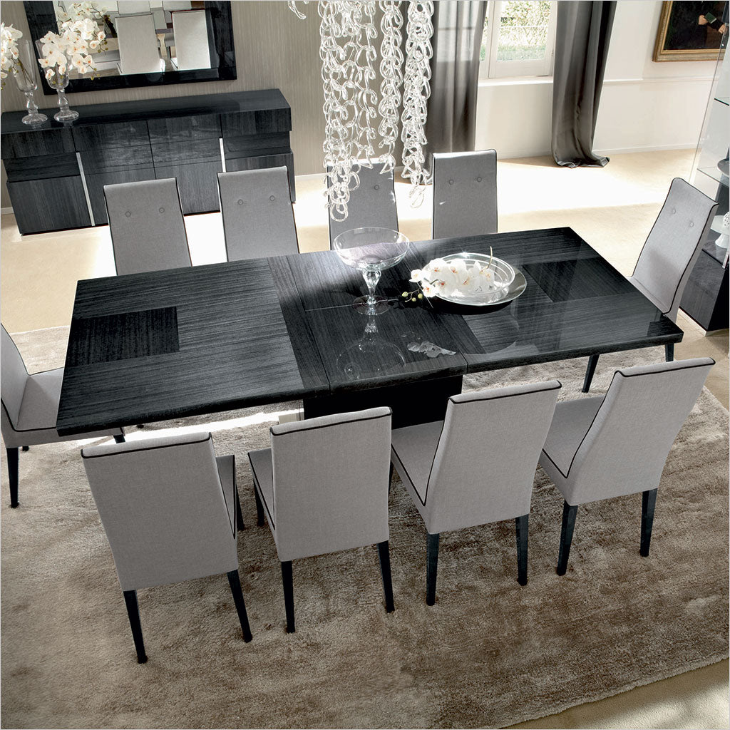 dining table in grey high-gloss finish