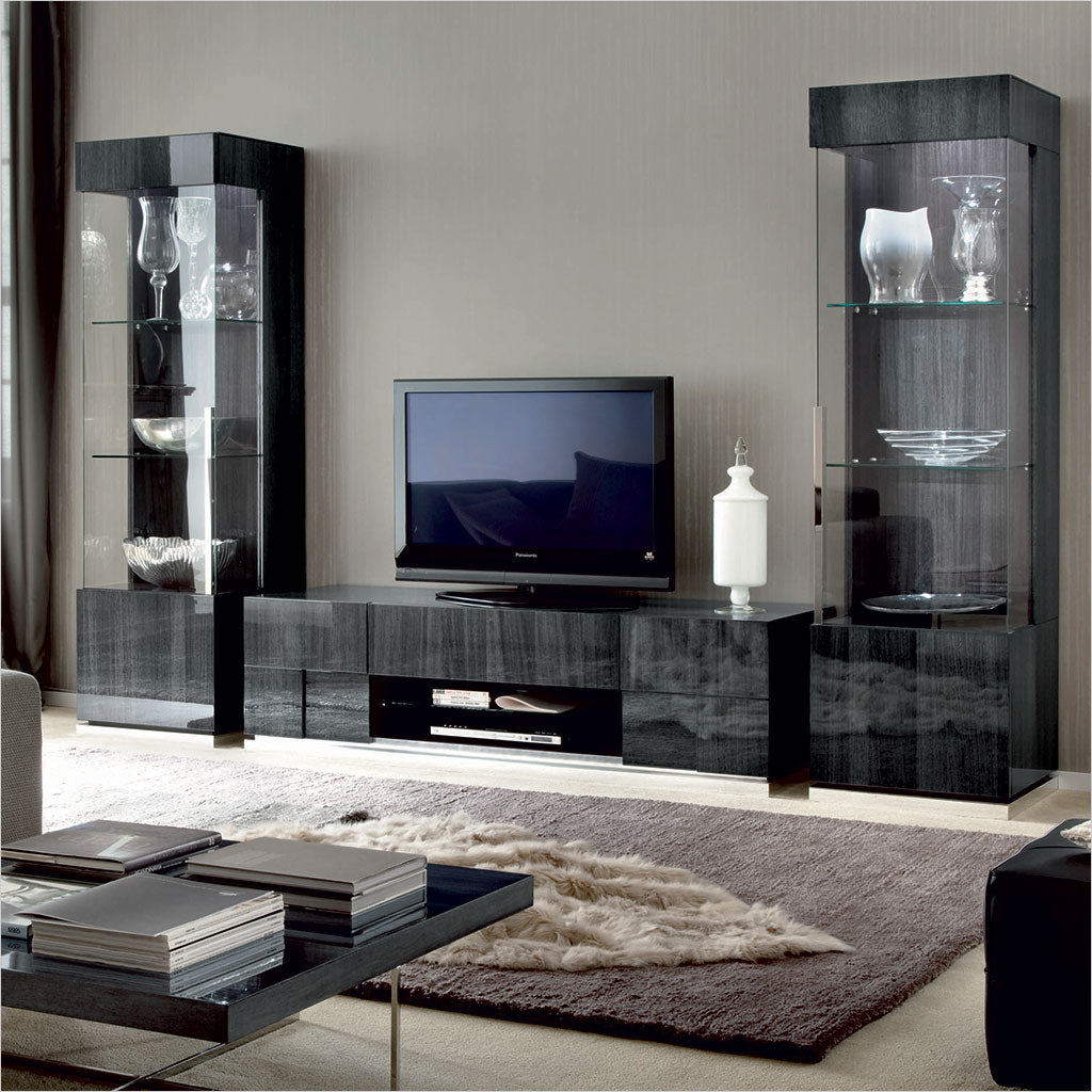 tv bench in grey high-gloss finish