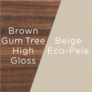 brown gum tree high gloss and beige eco-pele fabric swatch
