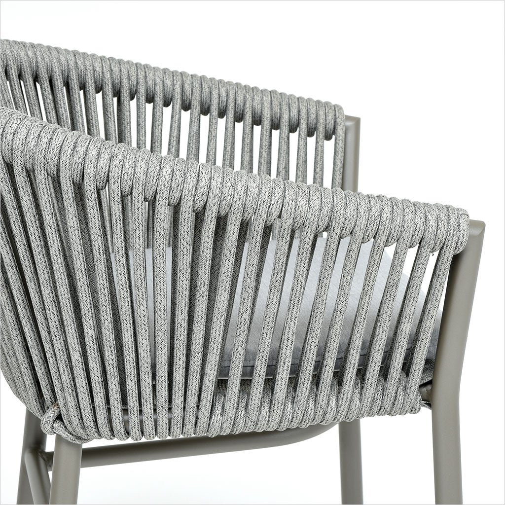 barstool with woven rope on metal frame