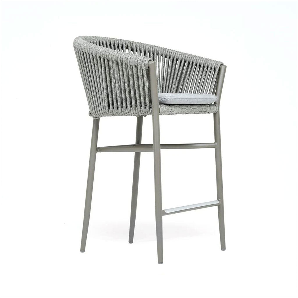 counter stool with woven rope on metal frame