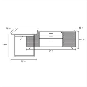 schematic of reversible L-shaped desk with storage