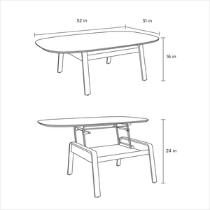 schematic of lift-top coffee table with hidden storage
