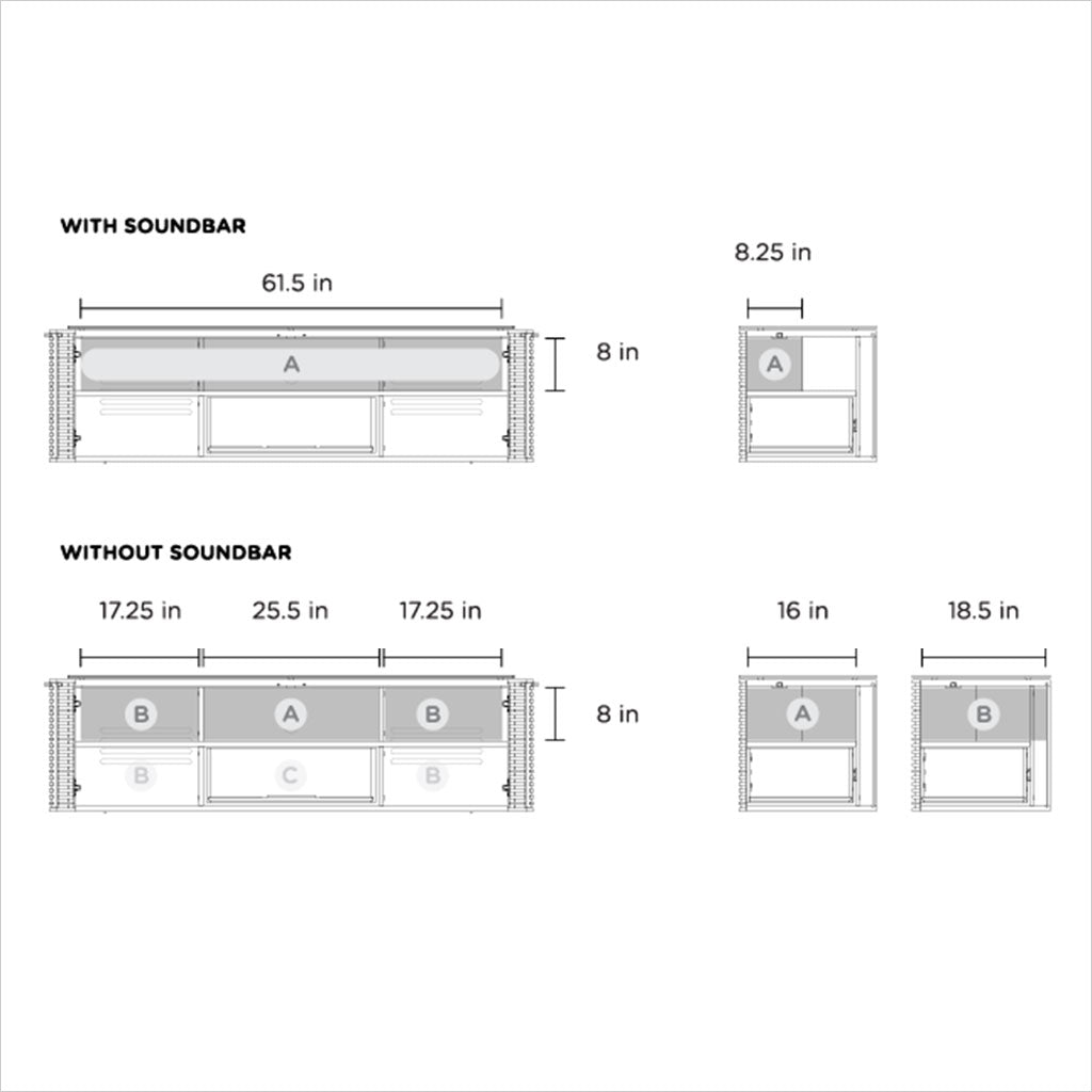 schematic of tv stand with louvered doors