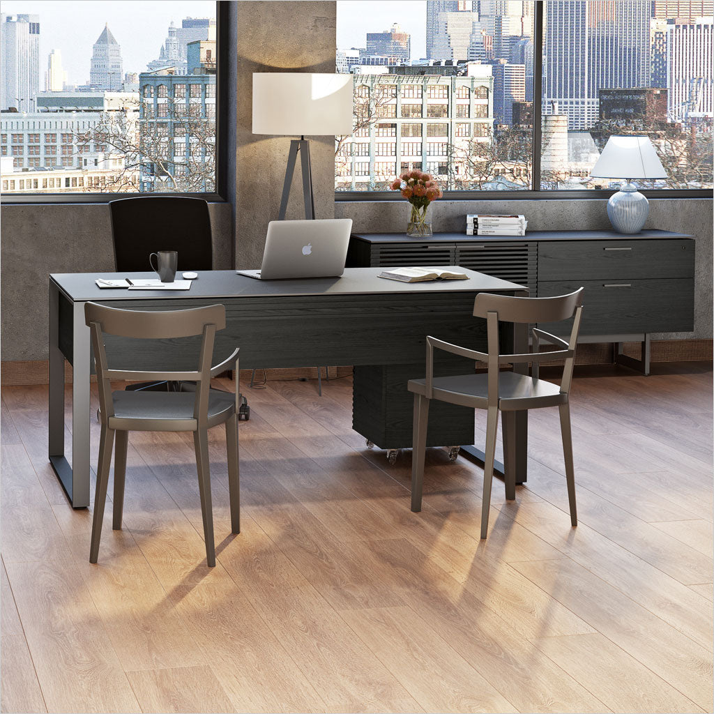 desk with micro-etched glass top