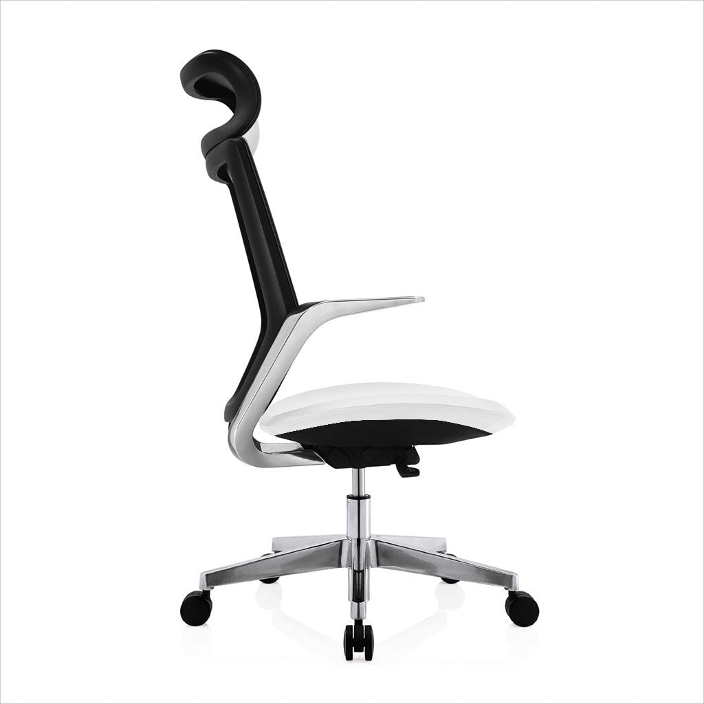 high-back office chair with white eco-pele
