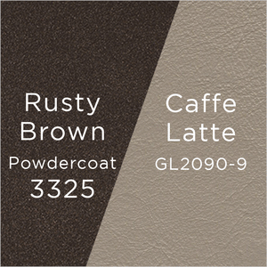 rusty brown powder-coat metal and caffe latte leather swatch