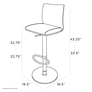 schematic of adjustable barstool with pedestal base and leather seating