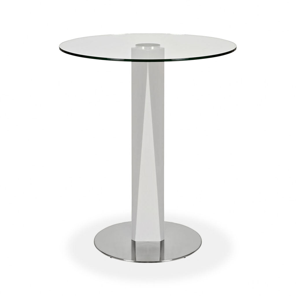 round glass top pub table with metal pedestal base