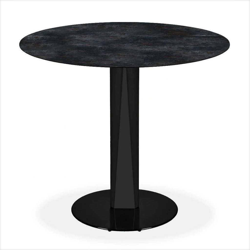 round ceramic glass top counter table with metal pedestal base