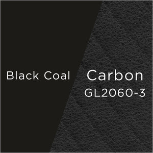 black coal powder-coat metal and vintage carbon leather swatch
