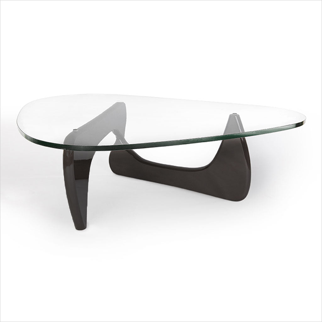 coffee table with wood base and glass top