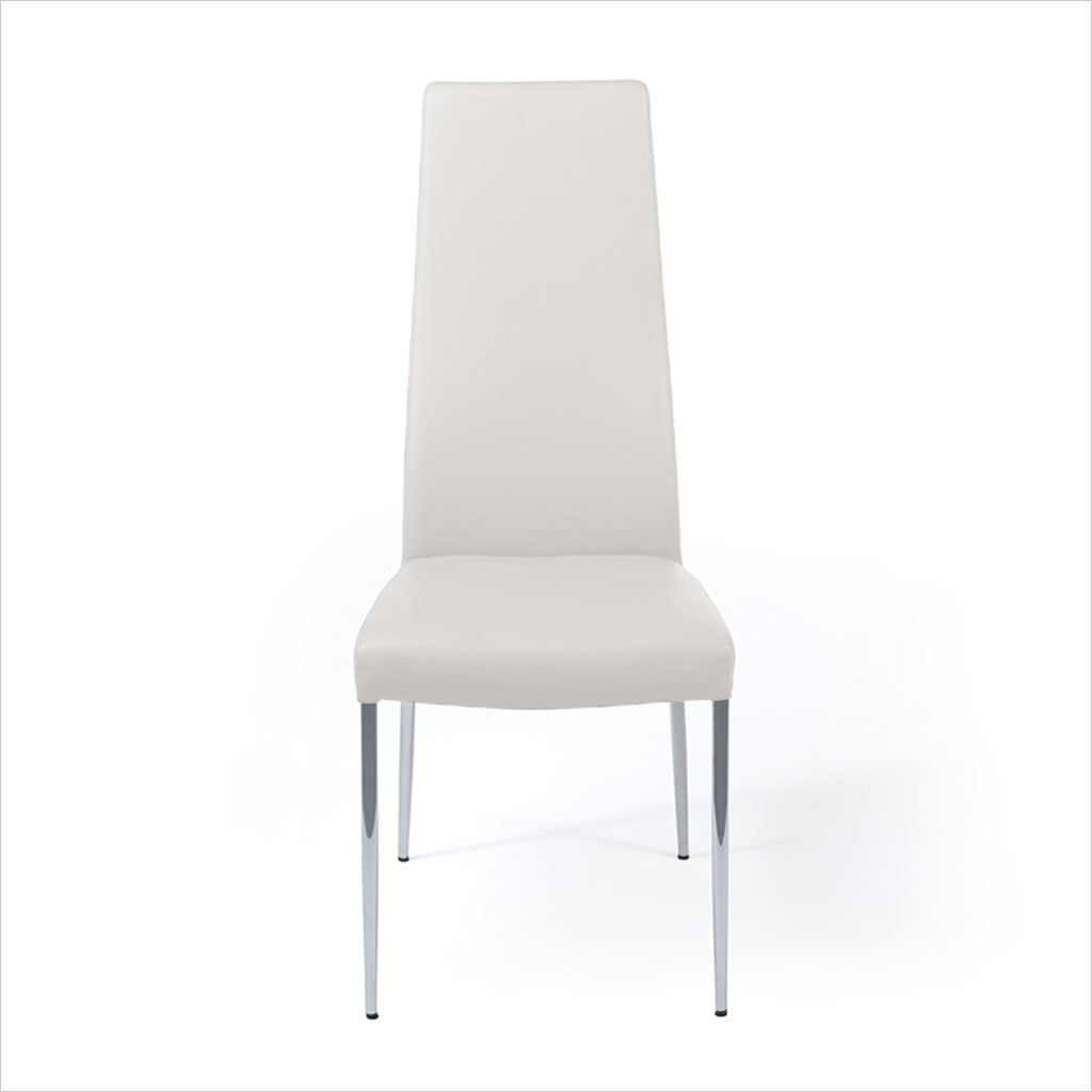 high back dining chair with leather seat and back on metal legs