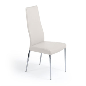 high back dining chair with leather seat and back on metal legs