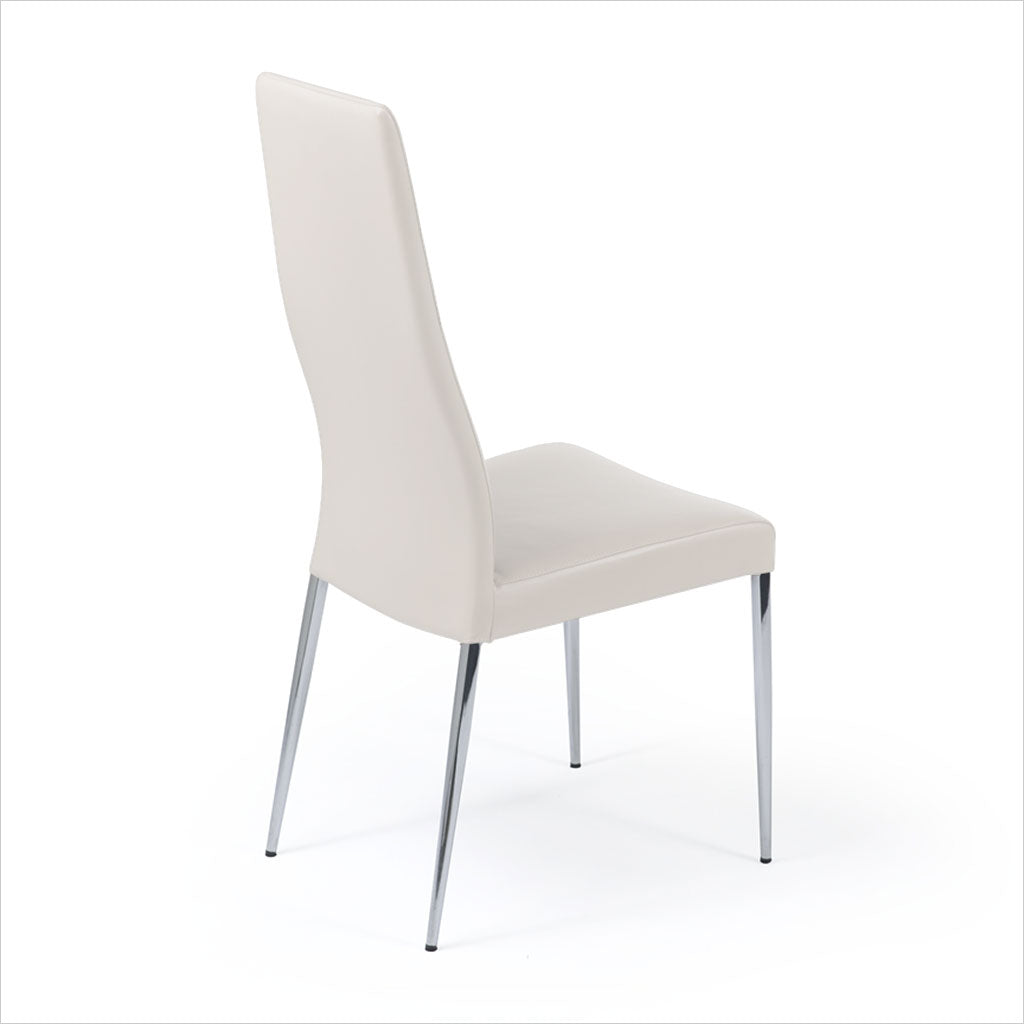 high back dining chair with leather seat and back on metal legs