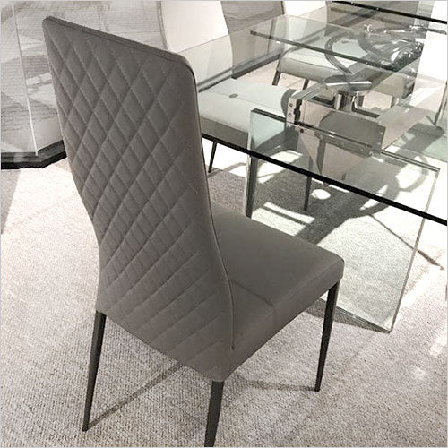 high back dining chair with quilted diamond back panel upholstered in leather