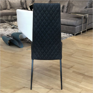 high back dining chair with quilted diamond back panel upholstered in leather