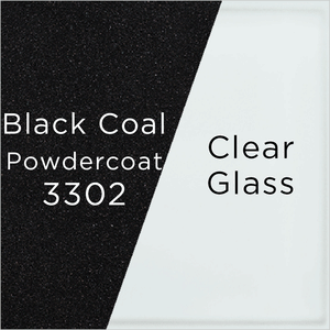 black coal powder-coated metal and clear glass swatch