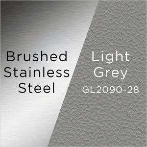brushed stainless steel and light grey leather swatch