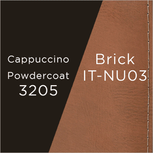 cappuccino powder-coated metal and brick leather swatch