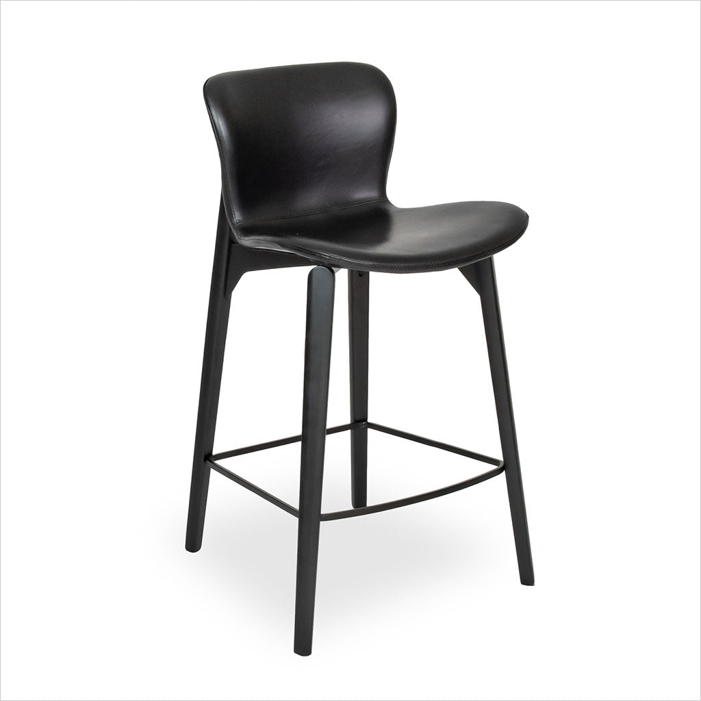 black leather counter stool with black legs