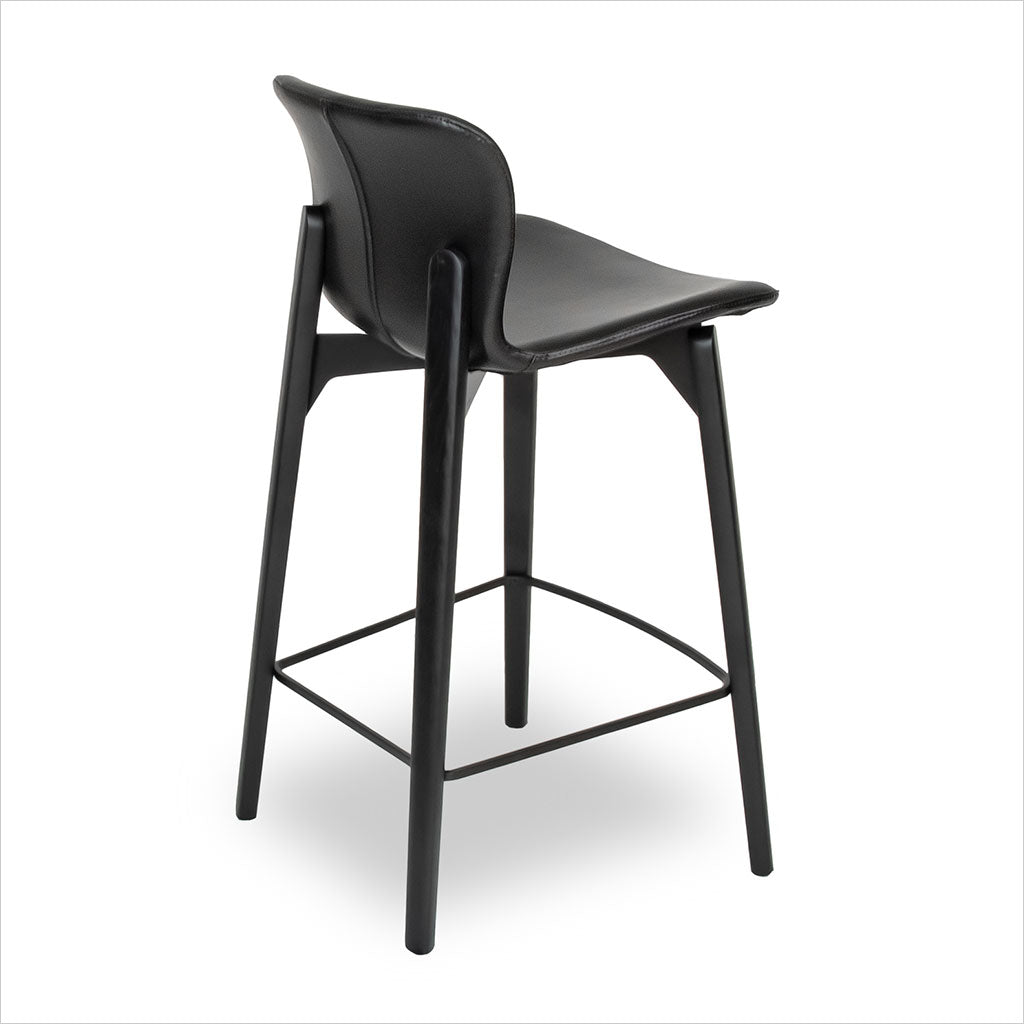 black leather counter stool with black legs