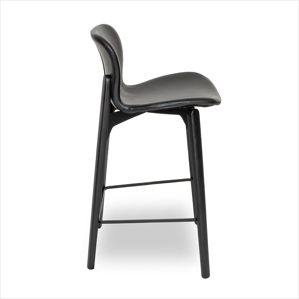 black leather counter stool with black legs