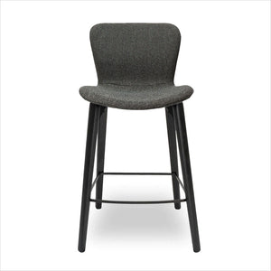 grey fabric counter stool with black legs