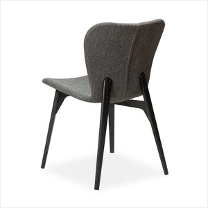 grey fabric dining chair with black legs