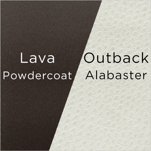 lava powder-coated metal and outback alabaster cover swatch