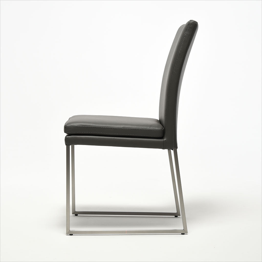 grey leather dining chair with metal base