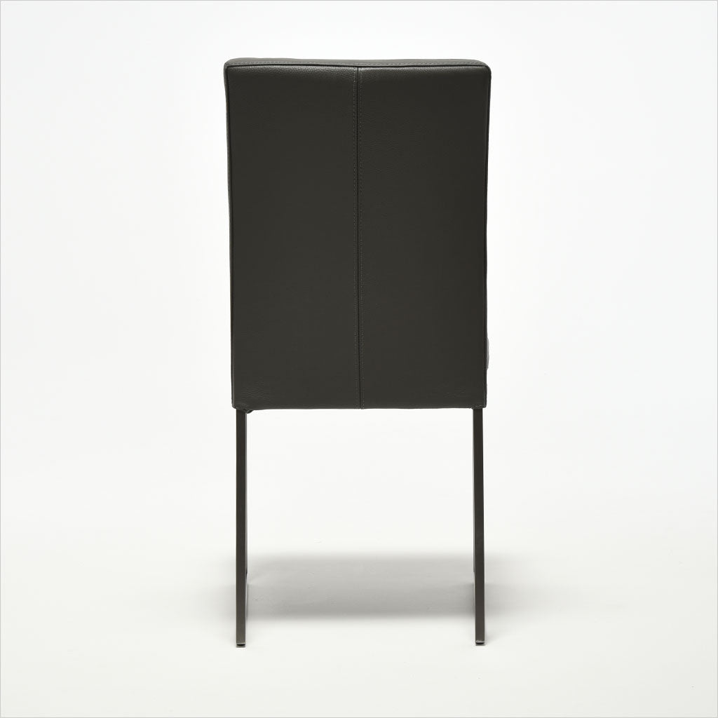 grey leather dining chair with metal base